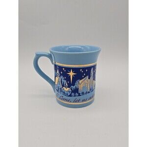 "O Come, let us adore Him, Christ, the Lord!" Vintage Coffee Mug Blue w/ Gold
